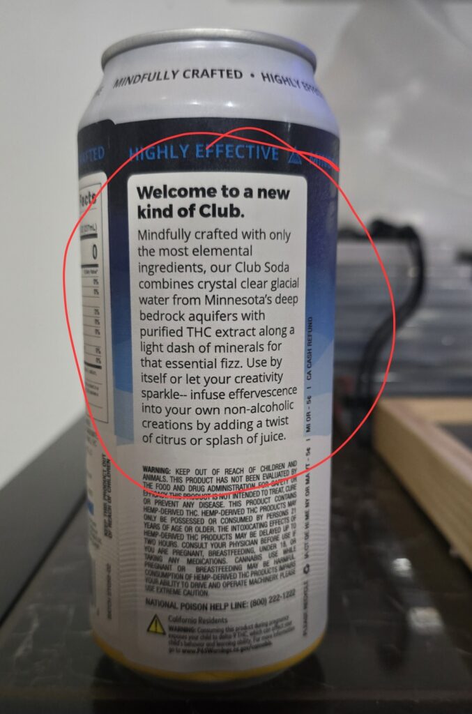 Back of the can of Stigma THC Club Soda